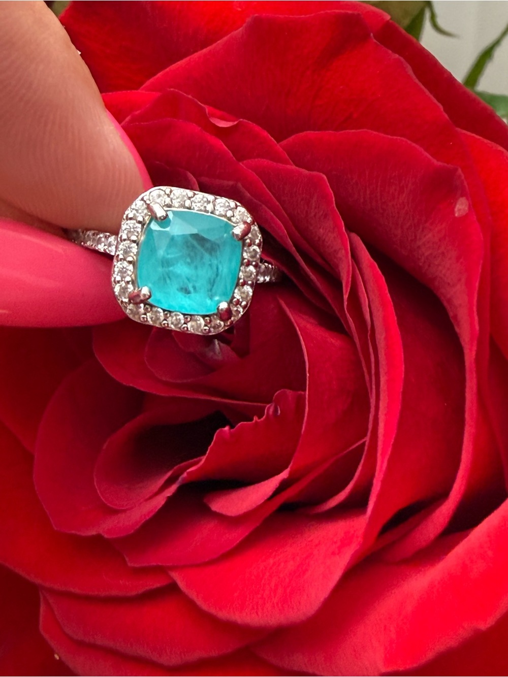 Turquoise Halo Cushion-Cut Ring - Women Jewelry